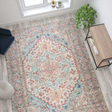 English Elm Distressed Vintage Medallion Area Rug - 8' x 10' - Polyester