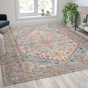 English Elm Distressed Vintage Medallion Area Rug - 8' x 10' - Polyester