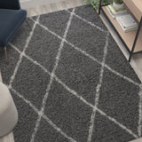 English Elm Shag Style Diamond Trellis Area Rug - 5' x 7' - Polyester (PET)