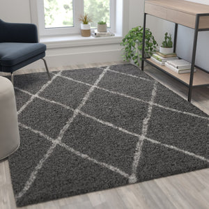 English Elm Shag Style Diamond Trellis Area Rug - 5' x 7' - Polyester (PET)