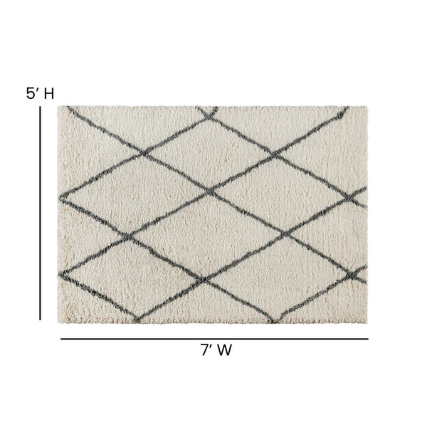 English Elm Shag Style Diamond Trellis Area Rug - 5' x 7' - Polyester (PET)