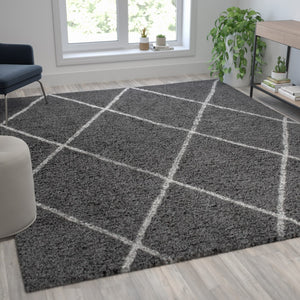 English Elm Shag Style Diamond Trellis Area Rug - 8' x 10' - Polyester (PET)