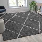 Shag Style Diamond Trellis Area Rug - 8' x 10' - Polyester (PET)