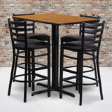 Commercial Grade 24''W x 42''L Rectangular Natural Laminate Table Set with 4 Ladder Back Metal Barstools - Vinyl Seat