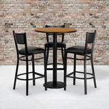 Commercial Grade 30'' Round Natural Laminate Table Set with 3 Grid Back Metal Barstools - Vinyl Seat