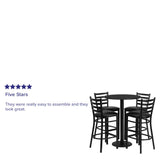 English Elm Commercial Grade 30'' Round Laminate Table Set with Round Base and 4 Ladder Back Metal Barstools - Vinyl Seat