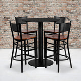 36'' Round Laminate Table Set with 4 Grid Back Barstools - Cherry Wood Seat