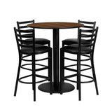 English Elm Commercial Grade 36'' Round Laminate Table Set with 4 Ladder Back Metal Barstools - Vinyl Seat