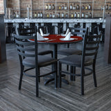 Commercial Grade 36'' Round Laminate Table Set with X-Base and 4 Ladder Back Metal Chairs - Vinyl Seat