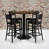 English Elm Commercial Grade 36'' Square Laminate Table Set with 4 Grid Back Metal Barstools - Vinyl Seat