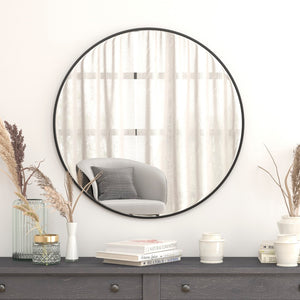 English Elm 36" Round Metal Framed Wall Mirror - Large Accent Mirror for Bathroom, Vanity, Entryway, Dining Room, & Living Room