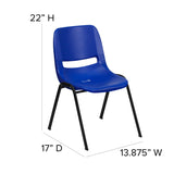 English Elm Commercial Grade Series 440 lb. Capacity Kid's Navy Ergonomic Shell Stack Chair with Black Frame and 12" Seat Height