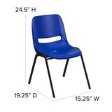 English Elm Commercial Grade Series 440 lb. Capacity Kid's Navy Ergonomic Shell Stack Chair with Black Frame and 14" Seat Height