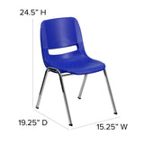 English Elm Commercial Grade Series 440 lb. Capacity Kid's Navy Ergonomic Shell Stack Chair with Chrome Frame and 14" Seat Height