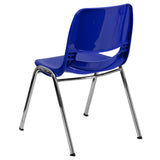 English Elm Commercial Grade Series 440 lb. Capacity Kid's Navy Ergonomic Shell Stack Chair with Chrome Frame and 14" Seat Height