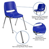 English Elm Commercial Grade Series 440 lb. Capacity Kid's Navy Ergonomic Shell Stack Chair with Chrome Frame and 14" Seat Height