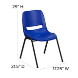 English Elm Commercial Grade Series 661 lb. Capacity Navy Ergonomic Shell Stack Chair with Black Frame and 16'' Seat Height