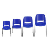 English Elm Commercial Grade Series 661 lb. Capacity Navy Ergonomic Shell Stack Chair with Chrome Frame and 16'' Seat Height