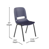 English Elm Commercial Grade 661 lb. Capacity Navy Ergonomic Shell Stack Chair with Black Frame and 16'' Seat Height