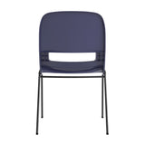 English Elm Commercial Grade 661 lb. Capacity Navy Ergonomic Shell Stack Chair with Black Frame and 16'' Seat Height