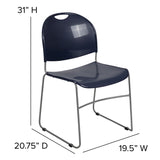 English Elm Commercial Grade Series 880 lb. Capacity Navy Ultra-Compact Stack Chair with Silver Powder Coated Frame