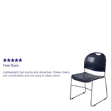 English Elm Commercial Grade Series 880 lb. Capacity Navy Ultra-Compact Stack Chair with Silver Powder Coated Frame