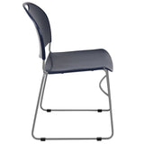 English Elm Commercial Grade Series 880 lb. Capacity Navy Ultra-Compact Stack Chair with Silver Powder Coated Frame