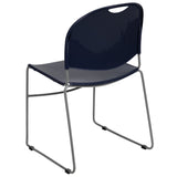 English Elm Commercial Grade Series 880 lb. Capacity Navy Ultra-Compact Stack Chair with Silver Powder Coated Frame