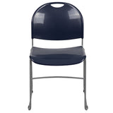 English Elm Commercial Grade Series 880 lb. Capacity Navy Ultra-Compact Stack Chair with Silver Powder Coated Frame