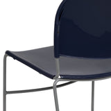 English Elm Commercial Grade Series 880 lb. Capacity Navy Ultra-Compact Stack Chair with Silver Powder Coated Frame