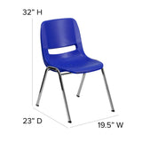 English Elm Commercial Grade Series 880 lb. Capacity Navy Ergonomic Shell Stack Chair with Chrome Frame and 18'' Seat Height