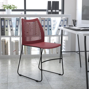 English Elm Commercial Grade Series 661 lb. Capacity Stack Chair with Air-Vent Back and Black Powder Coated Sled Base