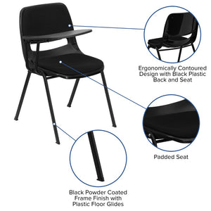 English Elm Commercial Grade Padded Ergonomic Shell Chair with Right Handed Flip-Up Tablet Arm