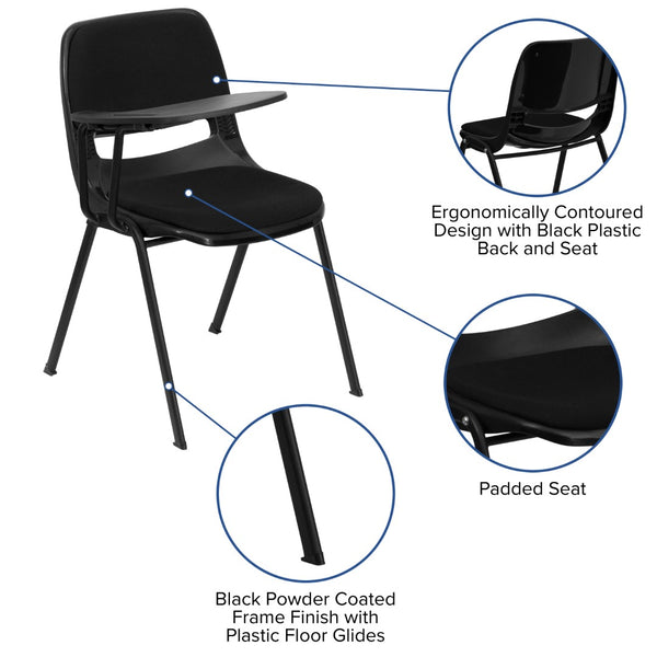 English Elm Commercial Grade Padded Ergonomic Shell Chair with Right Handed Flip-Up Tablet Arm