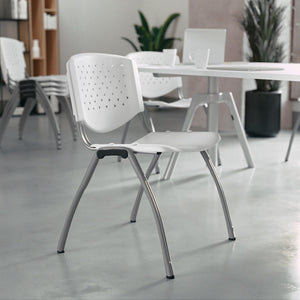 English Elm Commercial Grade Series 880 lb. Capacity Plastic Stack Chair with Titanium Gray Powder Coated Frame