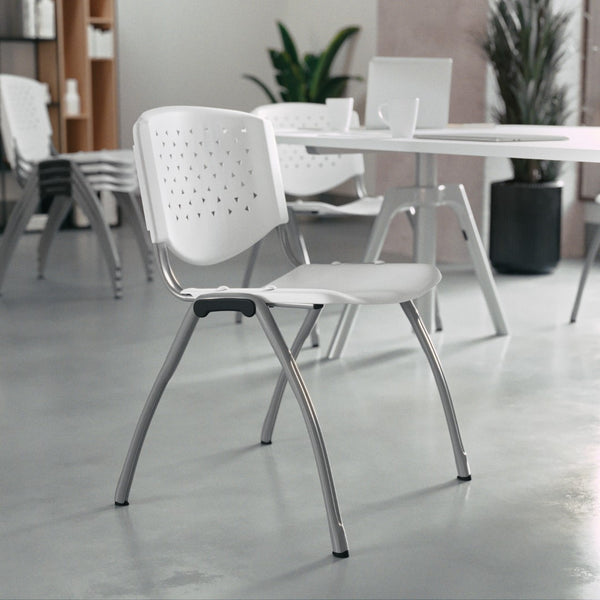 English Elm Commercial Grade Series 880 lb. Capacity Plastic Stack Chair with Titanium Gray Powder Coated Frame