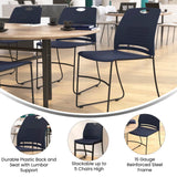 English Elm Commercial Grade Commercial Grade 660 lb. Capacity Plastic Stack Chair with Black Powder Coated Sled Base Frame and Integrated Carrying Handle