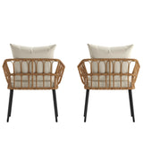 English Elm Evin - Set of 2 Boho Indoor/Outdoor Rope Rattan Wicker Patio Chairs with Cream All-Weather Cushions, Natural