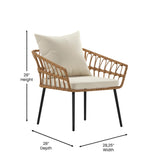 English Elm Evin - Set of 2 Boho Indoor/Outdoor Rope Rattan Wicker Patio Chairs with Cream All-Weather Cushions, Natural