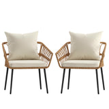 English Elm Evin - Set of 2 Boho Indoor/Outdoor Rope Rattan Wicker Patio Chairs with Cream All-Weather Cushions, Natural