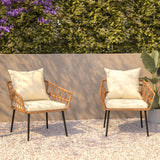 English Elm Evin - Set of 2 Boho Indoor/Outdoor Rope Rattan Wicker Patio Chairs with Cream All-Weather Cushions, Natural