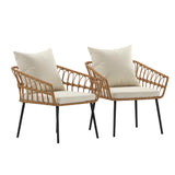 English Elm Evin - Set of 2 Boho Indoor/Outdoor Rope Rattan Wicker Patio Chairs with Cream All-Weather Cushions, Natural