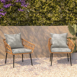 English Elm Evin - Set of 2 Boho Indoor/Outdoor Rope Rattan Wicker Patio Chairs with All-Weather Cushions, Natural