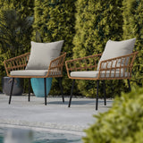 English Elm Evin - Set of 2 Boho Indoor/Outdoor Rope Rattan Wicker Patio Chairs with All-Weather Cushions, Natural