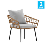 English Elm Evin - Set of 2 Boho Indoor/Outdoor Rope Rattan Wicker Patio Chairs with All-Weather Cushions, Natural