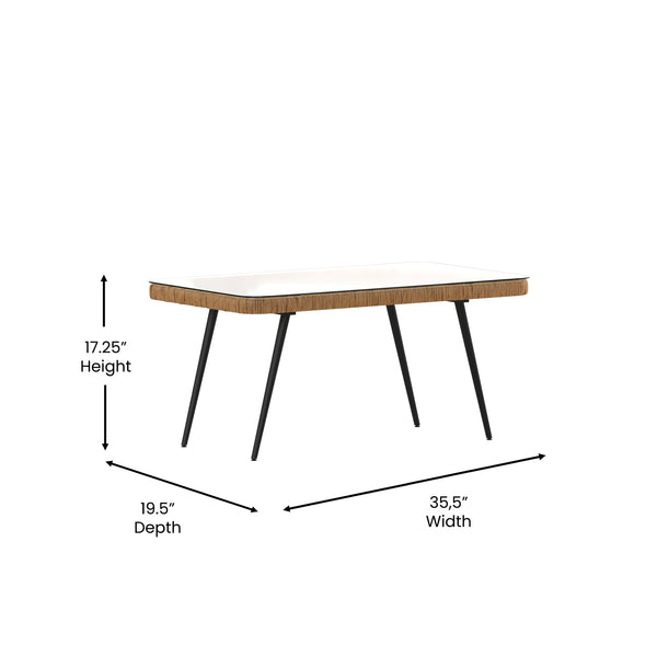 English Elm Evin Boho 4 Piece Indoor/Outdoor Rope Rattan Patio Conversation Set with Tempered Glass Top Coffee Table and Cream Cushions, Natural