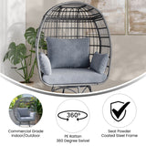 English Elm Commercial Grade Commercial Indoor/Outdoor Oversized Wicker Egg Swivel Lounge Chair with 4 Cushions for Living Room, Patio, and Backyard Use