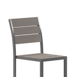 English Elm Commercial Grade Commercial Grade Armless Patio Chair, Stackable Side Chair with Faux Teak Poly Slats and Metal Frame, /