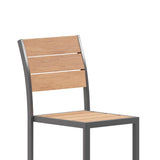 English Elm Commercial Grade Commercial Grade Armless Patio Chair, Stackable Side Chair with Faux Teak Poly Slats and Metal Frame, /Gray