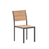 English Elm Commercial Grade Commercial Grade Armless Patio Chair, Stackable Side Chair with Faux Teak Poly Slats and Metal Frame, /Gray